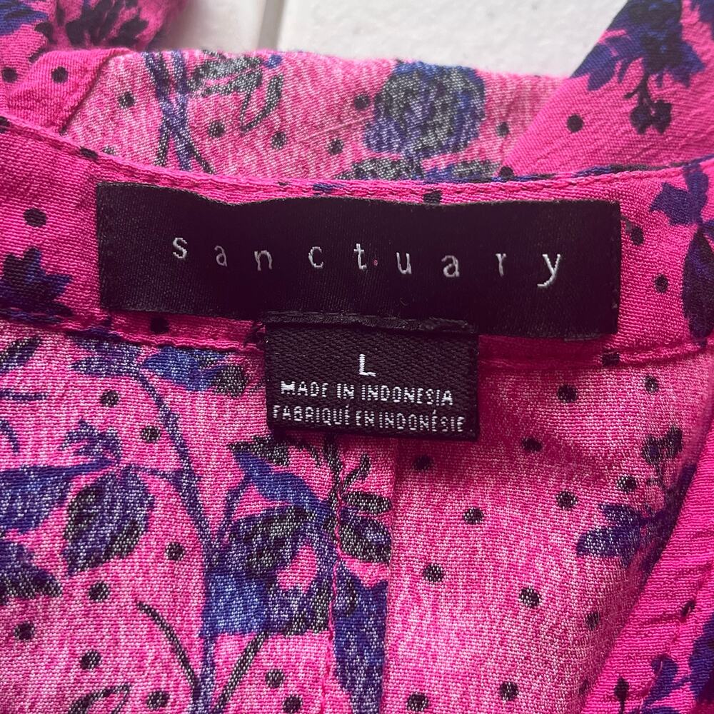 Sanctuary Pink / Blue 1/2 Sleeve Floral Blouse Size Large - Picture 3 of 12